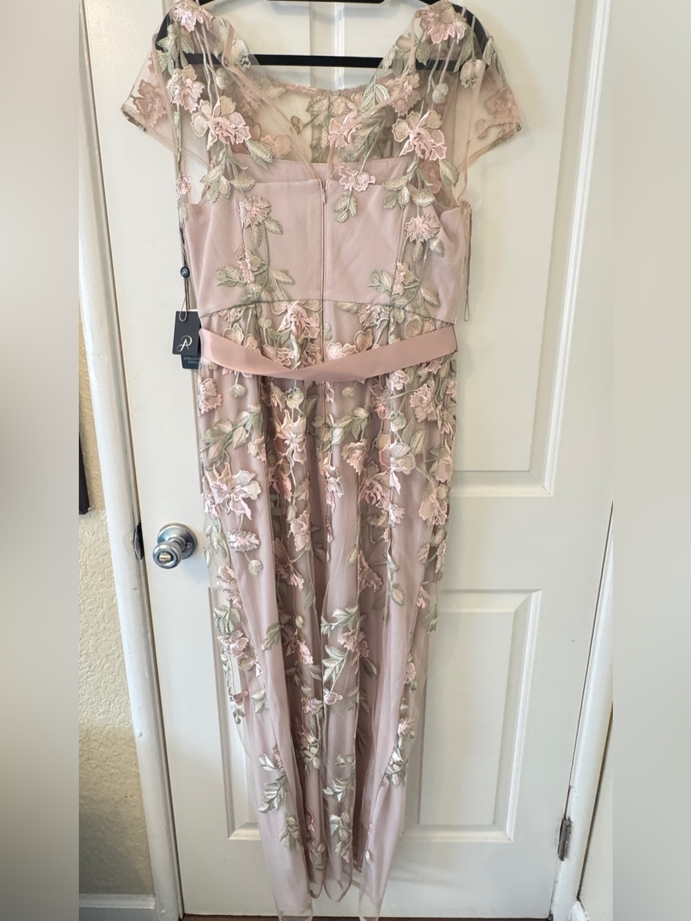 Adrianna Papell Blush/Nude Cascading Floral Column Gown